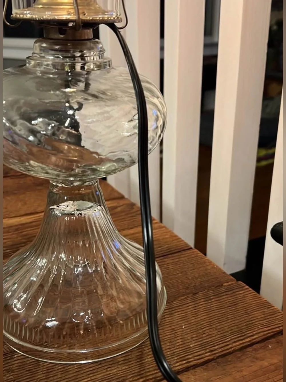 Clear Glass Hurricane Oil Table Lamp Conversion with Chimney